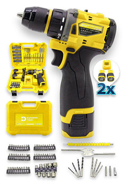 DynamicTech Profesyonel Kömürsüz Motor Çift Akülü Setli Şarjlı Darbeli Matkap...