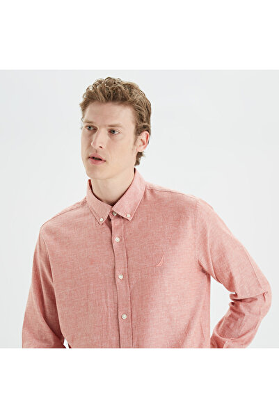 Nautica Erkek Bordo Slim Fit Uzun Kollu Keten Gömlek