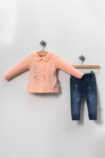 TRENDİMİZBİR Star Embroidered Salmon Double Set for Baby Girl