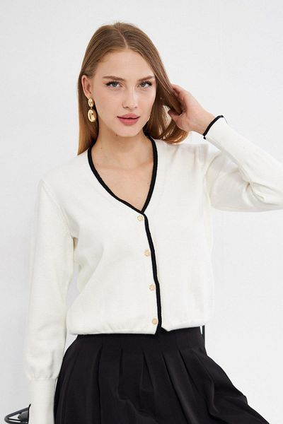 Irmak Kerekli Women's Ecru Striped Knitwear Cardigan 240912 Hk