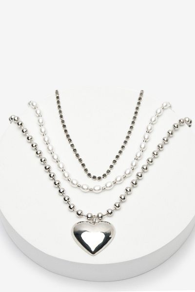 Penti Heart Silver Color Necklace Set