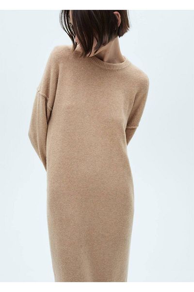 MANGO Woman Geripptes Strickkleid