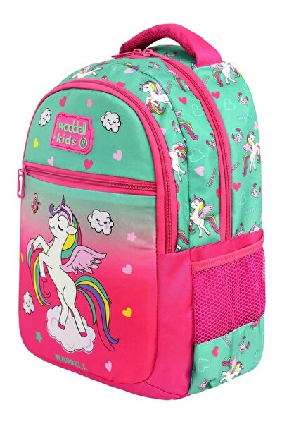 Waddell Lisanslı Su Yeşili-fuşya Unicorn Desenli Kız Çocuk Ilkokul Sırt Çantası,beslenme Çantası Ve Kalemlik