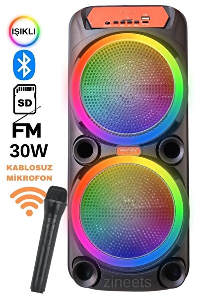 Zineets Işıklı Büyük Boy Party Box Bluetooth Hoparlör Taşınabilir Şarjlı Ses Sistemi Kablosuz Karaoke Mic