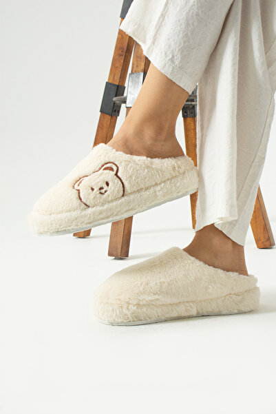 ALTUVATEKS Λούτρινες γυναικείες παντόφλες σπιτιού - Αδιάβροχη χοντρή σόλα με λεπτομέρεια προίκας και δέματος
