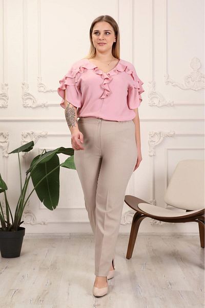 polle Crepe fabric stone large size side elastic trousers
