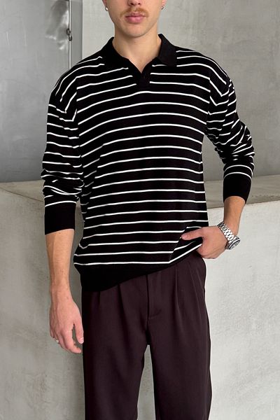 HYMAN Men's Cotton Polo Collar Oversize Knitwear Sweater