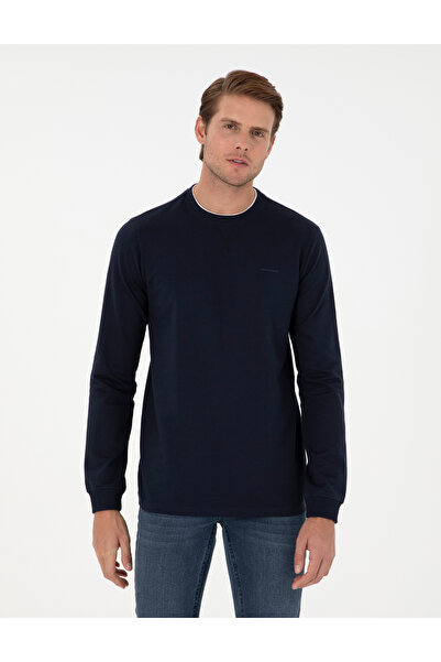 Pierre Cardin Navy Blue Regular Fit Crew Neck Basic Sweatshirt 50298968-Vr033