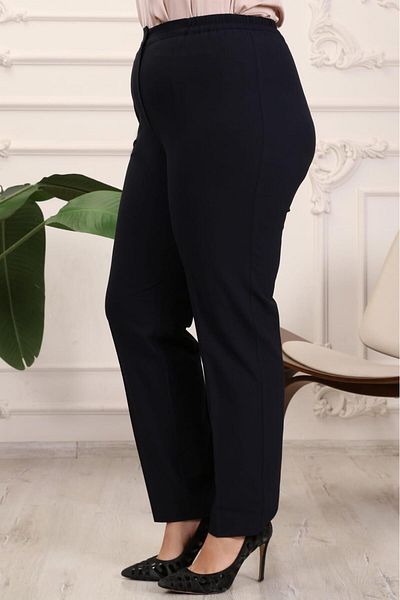 polle Gabardine fabric navy blue large size side elastic trousers