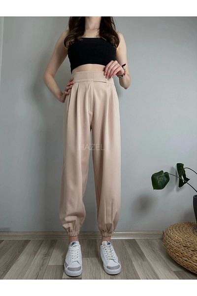 Hazel Pantaloni cu balon cu talie înaltă elastică, cu velcro, pentru femei