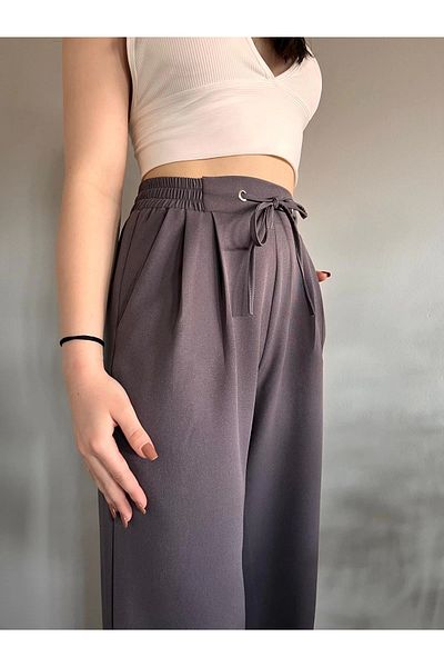 Hazel Anthracite High Waist Elastic Women's Palazzo Trousers