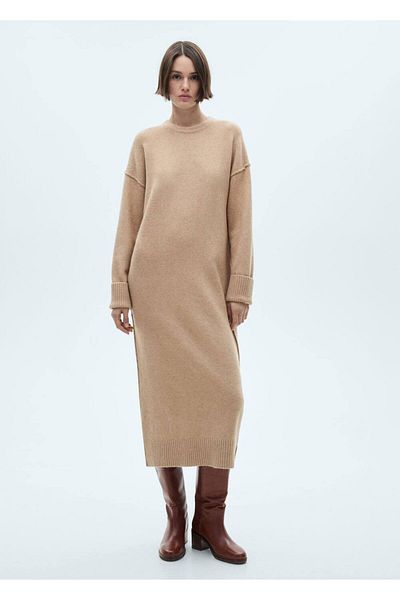 MANGO Woman Geripptes Strickkleid