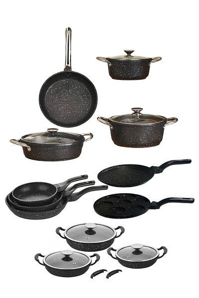 Kahramanlar 18 Piece Granite Dowry Set - Pot, Saucepan and Pancakes Pan Set