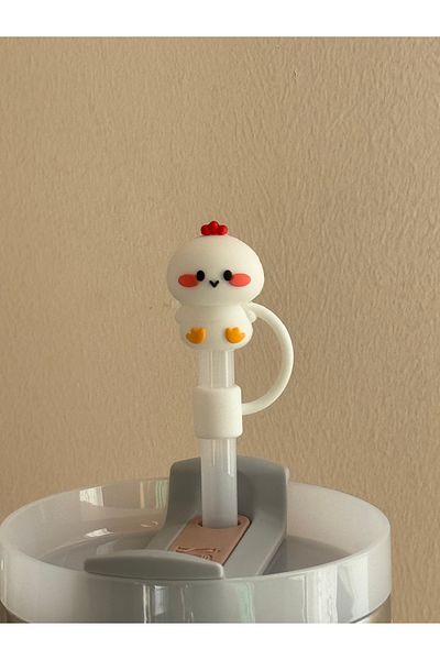 ÇAKRA White Chick Model Dust-Proof Silicone Leak-Proof Straw Cover 1 Piece Compatible with Stanley Thermos