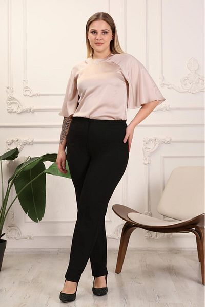 Hazel Pantaloni elastici laterali din crepon negru