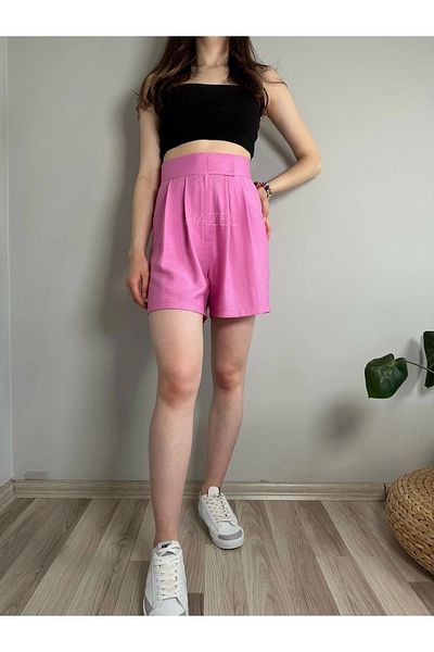 Hazel Women's Pink High Waist Velcro Linen Shorts