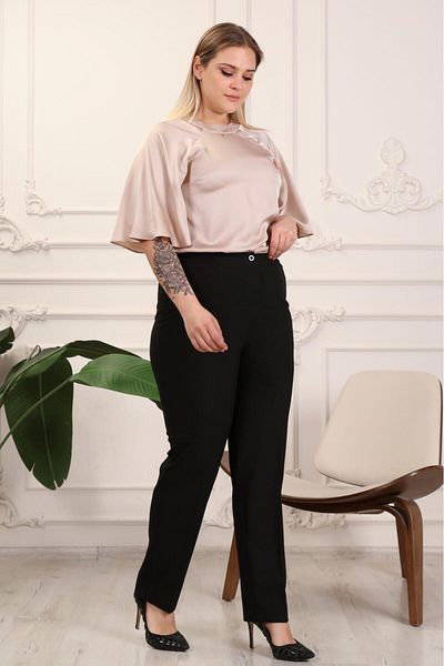 Hazel Pantaloni elastici laterali din crepon negru