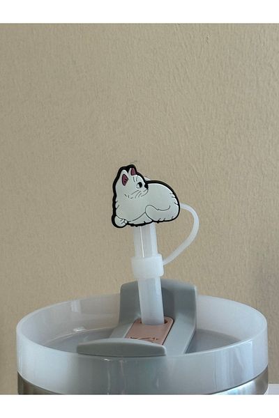 ÇAKRA Cute Cat Model Silicone Dust-Proof Leak-Proof Straw Lid 1 Piece Compatible with Stanley Thermos