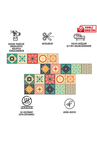 TİNK Kendinden Yapışkanlı Mandala Desenli Pvc Karo 10x10 Cm 20'li Paket