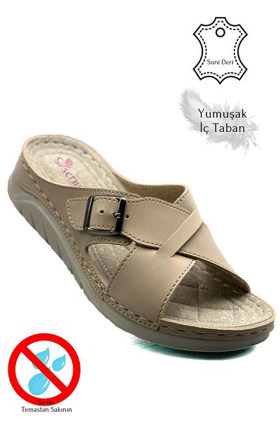 Moda Anna Γυναικείες αθλητικές παντόφλες μπεζ - Σταυρωτό λουράκι, αγκράφα, μαλακή και χοντρή σόλα 521/3