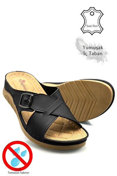 sermoda Απαλές και ελαφριές αθλητικές παντόφλες για γυναίκες - Πόρπη με λουράκι, χοντρή σόλα 521/3 Μαύρο