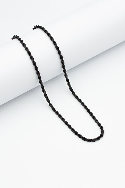 Santalio Burgu Zincir Paslanmaz Çelik Zincir Kolye Siyah Renk - 3 mm