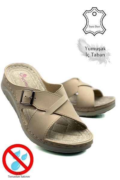 Moda Anna Γυναικείες αθλητικές παντόφλες μπεζ - Σταυρωτό λουράκι, αγκράφα, μαλακή και χοντρή σόλα 521/3