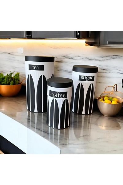 sizinsepetiniz Plaid and Leaf Patterned Metal Jar Set