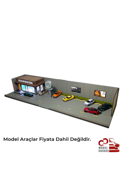 ÜRETİM 1/64 Ölçek Starbuck.s Diorama Otopark Diecast Model Araba Sergileme Ra...