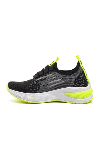 WALKWAY Black White Yellow Mesh Ornamental Laced Boys' Sports Shoes