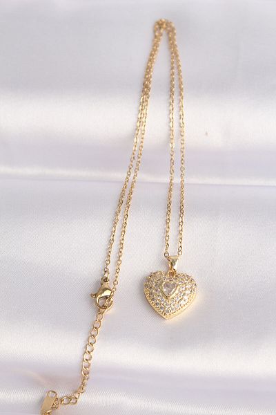 Skygo 316L Steel Chain Gold Color Zircon Stone Heart Necklace - Tj-Bko8624