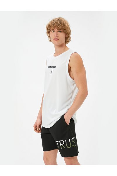 Koton Oversize sportovní šortky Slogan s potištěnou ocelovou interlockovou tkaninou s šněrovacími kapsami v pase