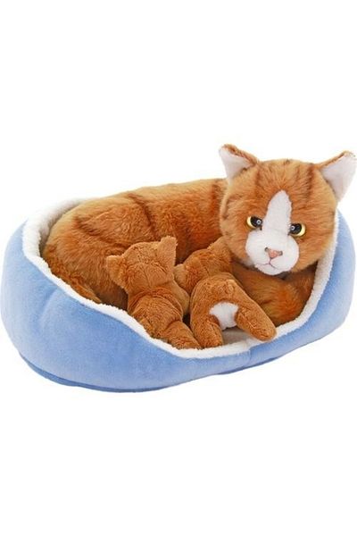 Animals Of The World Cat Plush Toy with Kittens in the Basket