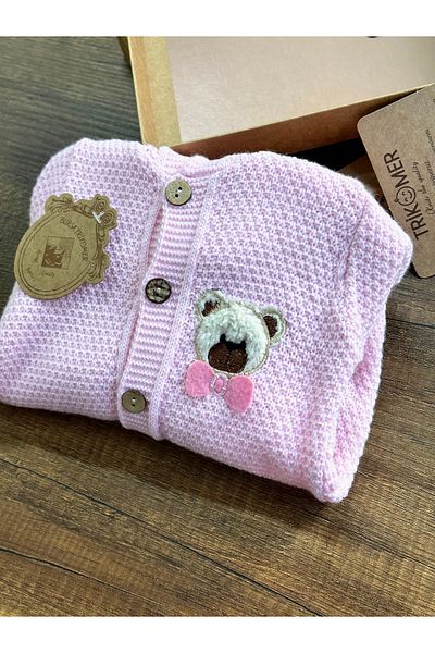 Bursa Trikomer Knitwear Knitted Teddy Bear Pattern Embroidered Newborn Anti-Sweat Soft Comfortable Baby Jumpsuit