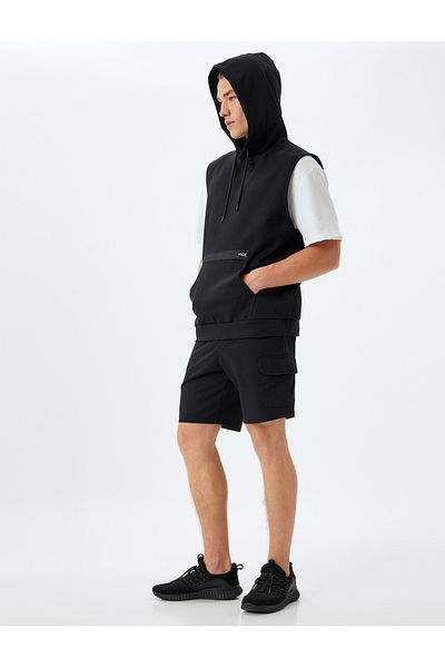 Koton Übergroßes Sport-Sweatshirt – ärmellos, Kapuzenpullover und Reißverschluss, Viskose-Mischung, dicker Stahl-Interlock-Sand
