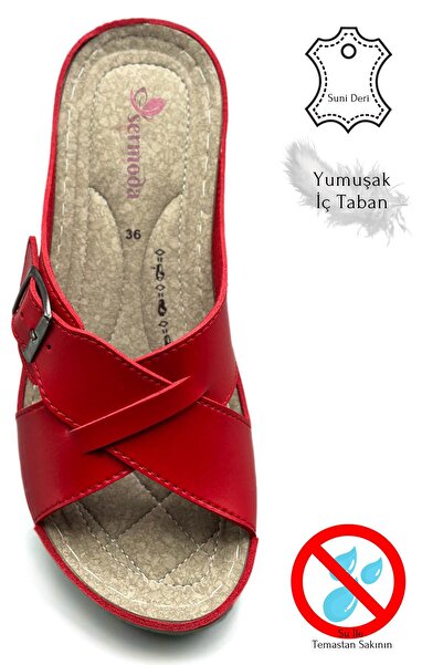 sermoda Κόκκινες γυναικείες αθλητικές παντόφλες - Μαλακές, ελαφριές και χοντρές σόλες με αγκράφα 521/3