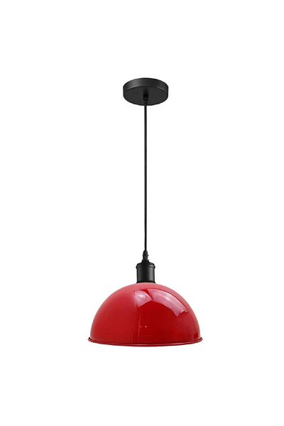 RİOLİGHT Red Rustic 1Xe27 Metal Single Pendant Lamp with Base - Chandelier Diameter: 30cm - Modern Vintage Retro
