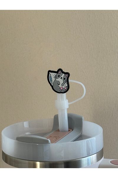 ÇAKRA Cute Cat Model Silicone Dust-Proof Leak-Proof Straw Lid 1 Piece Compatible with Stanley Thermos