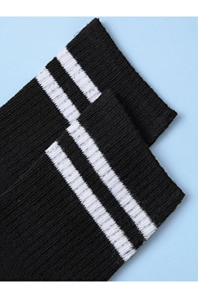 Shuttle Park Πακέτο 6 Unisex Ποιοτικές Μαύρες Λευκές Ριγέ Κολλεγιακές Κάλτσες