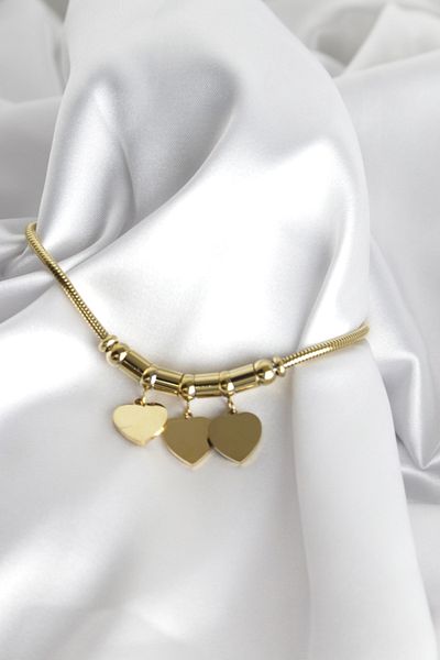 Store 3 Color Heart Detail Steel Gold Bracelet