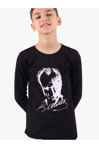 Breeze Children's Ataturk Printed Thin Long Sleeve Cotton Blouse