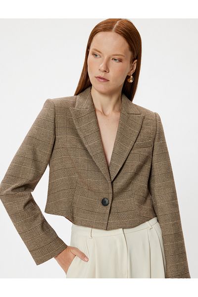 Koton Zweireihige Crop-Blazer-Jacke – normale Passform