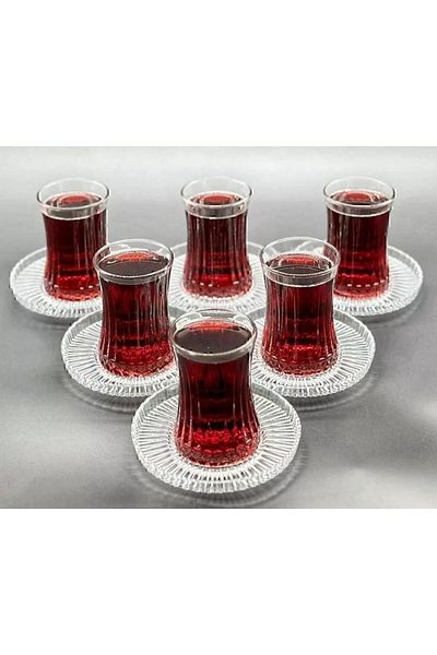 Paşabahçe كوب شاي اليزيا وصحن شاي مستورد 12 قطعة Fma141642 Fma07282
