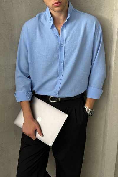 HYMAN Ανδρικό πουκάμισο Oversize με λινό εμφάνιση