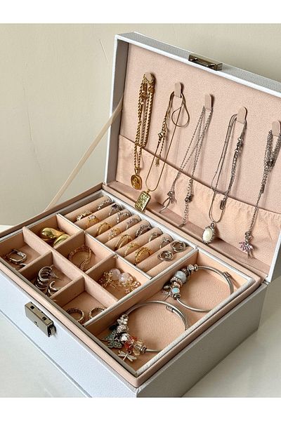 Ephyra Large White Two-Section Jewelry Box