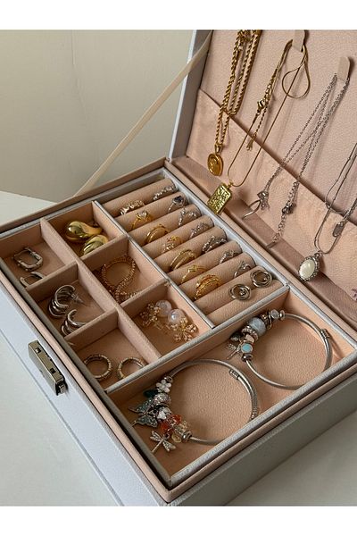 Ephyra Large White Two-Section Jewelry Box
