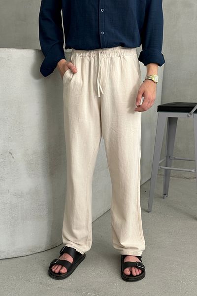 HYMAN Linen Men's Trousers - Baggy Fit, Elastic Waist