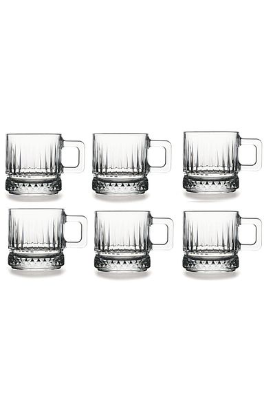Paşabahçe Elysia Tea and Coffee Cup 195 cc Glass Cup with Handle 6 Pieces