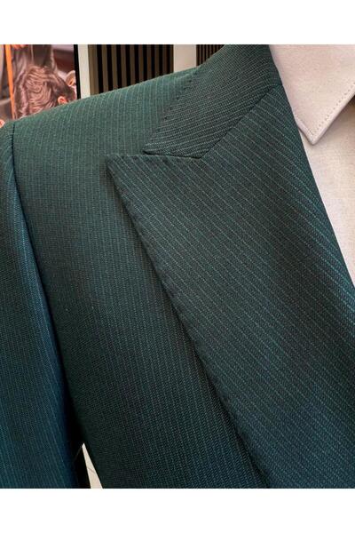 TerziAdemAltun Σετ παλτό και παντελόνι με διπλό στήθος σε πράσινο λεπτό στυλ ιταλικού στυλ - T13001