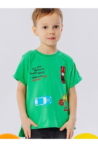 Breeze Boys' Cotton T-shirt - Car and Traffic Signs Printed
